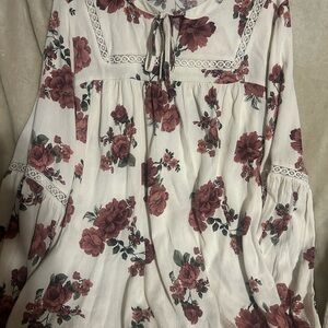 Torrid maroon  Floral Tie-Front Blouse on Cream